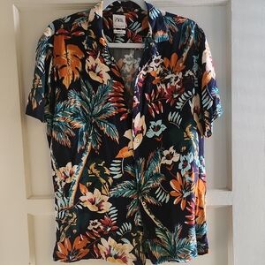 Zara Multicolor Tropical Print Shirt